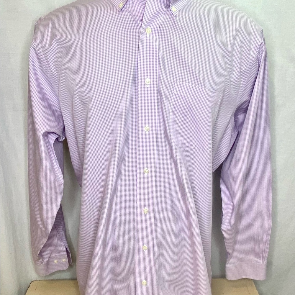 Vintage Brooks Brothers Shirt XL 17.5- 6 Purple White Check Oxford Made Regent